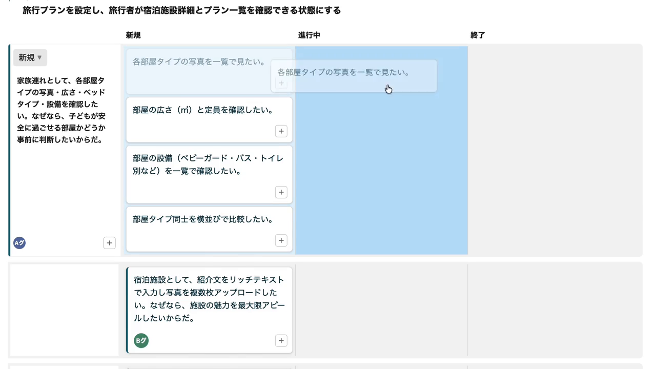 カンバンでチームの現状をリアルタイムに共有する画面