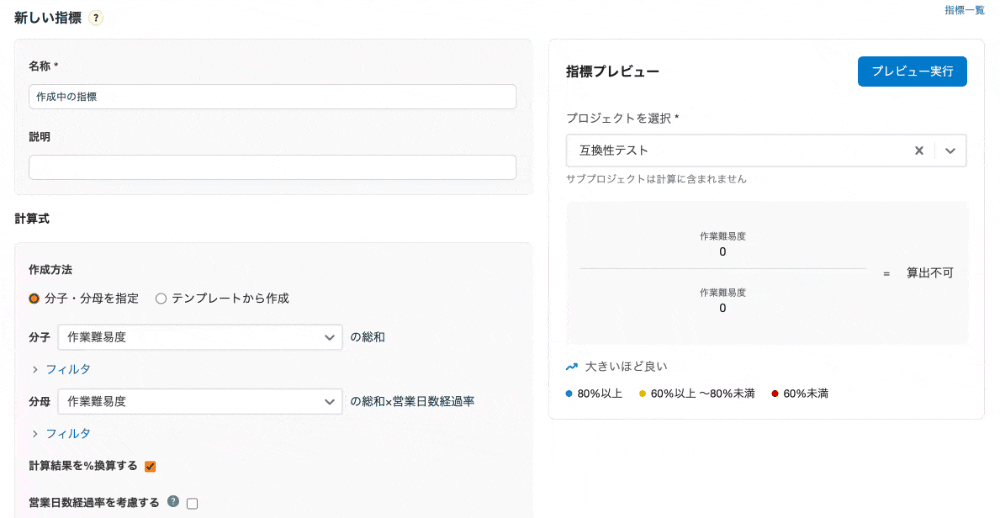 プロジェクトレポート_指標値作成時プレビュー