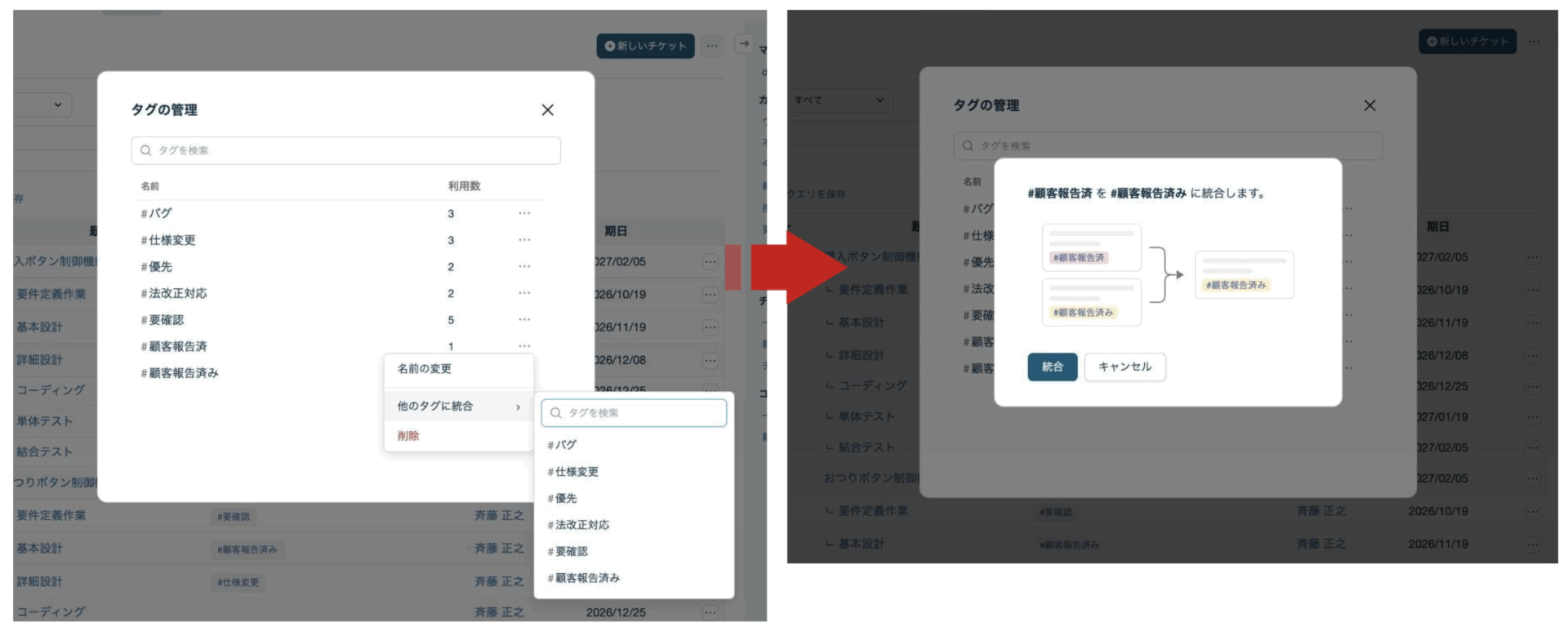 タグの管理:統合